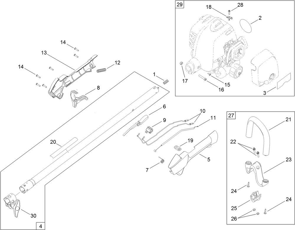 Powerhead, Upper Shaft And Handle Assembly Diagram and Parts List for 51974 310000001 - 310999999 Toro Trimmer
