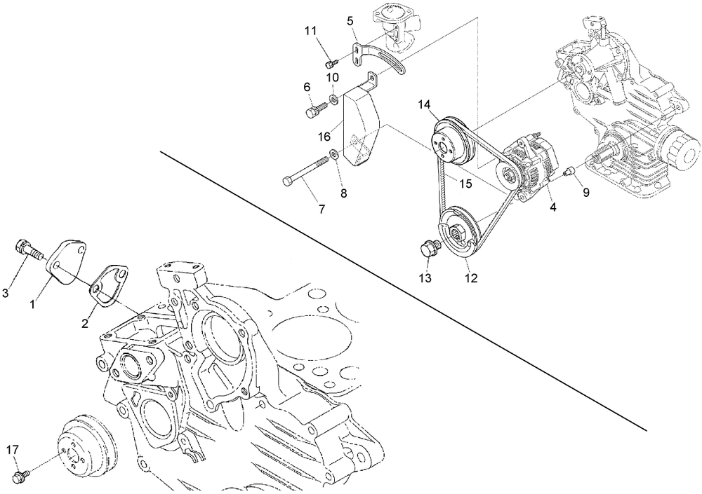 Alternator, Pulley And Fuel Pump Cover Assembly Diagram and Parts List for 74264TE (260000001-260999999)(2006) Toro Lawn Mower
