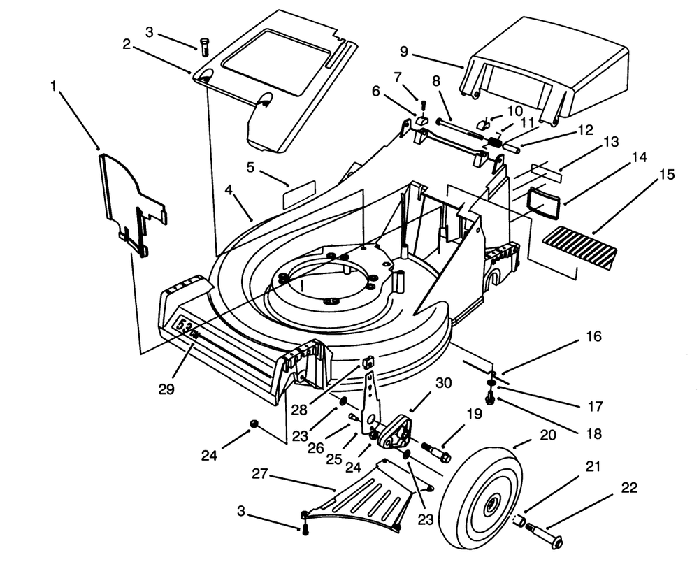 Housing Assembly Diagram and Parts List for 26640B 4900001 - 4999999 Toro Lawn Mower