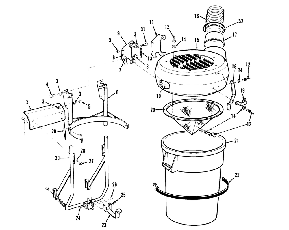 Canister & Frame Assembly Diagram and Parts List for 07-50VZ01 1000001 - 1999999 Toro Lawn Tractor Accessories