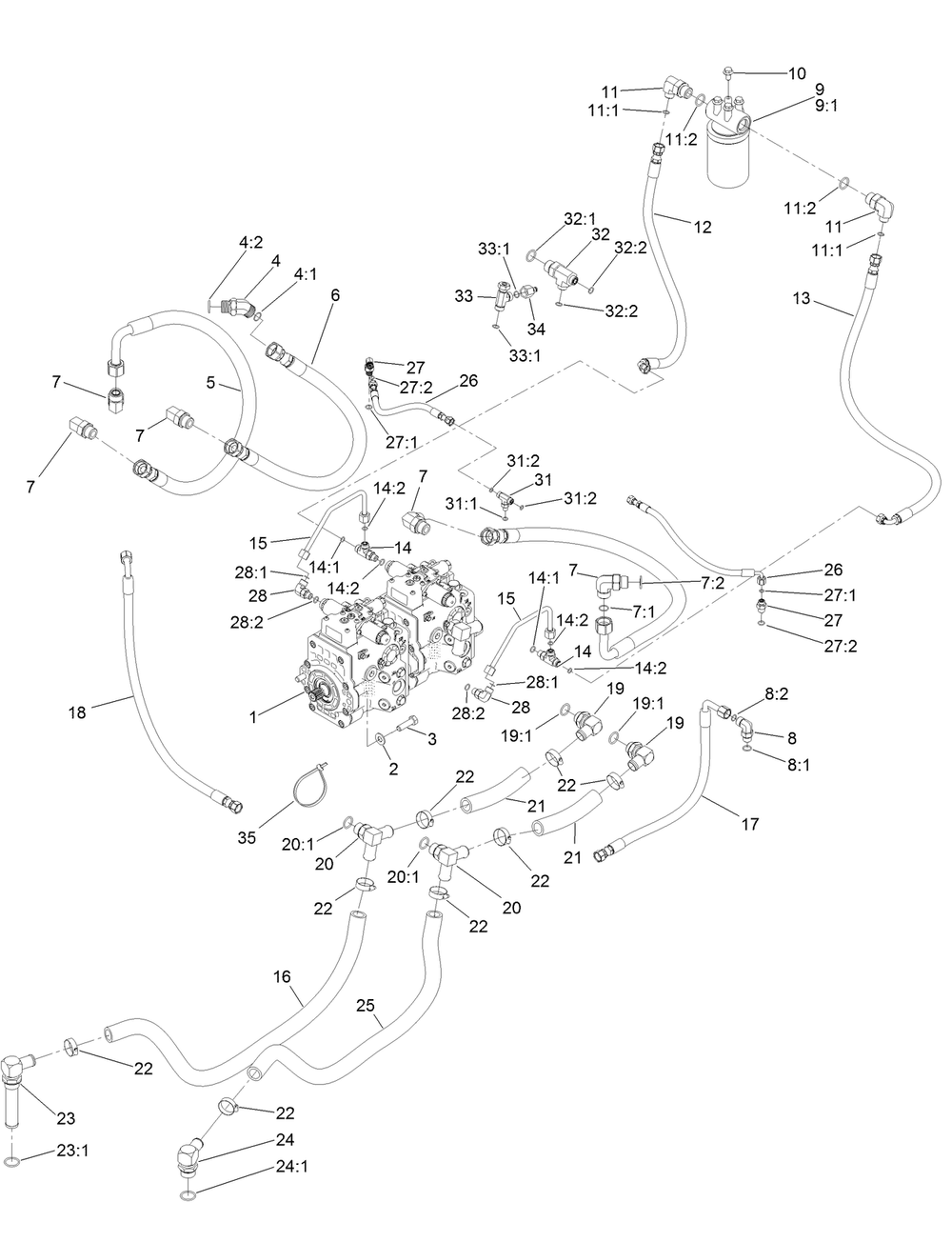 Tandem Pump Assembly Diagram and Parts List for 22530 405540000 - 406499999 Toro Lawn Tractor Accessories
