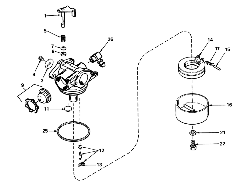 Carburetor Tecumseh No. 632434 Diagram and Parts List for 26651 9000001 - 9999999 Toro Lawn Mower