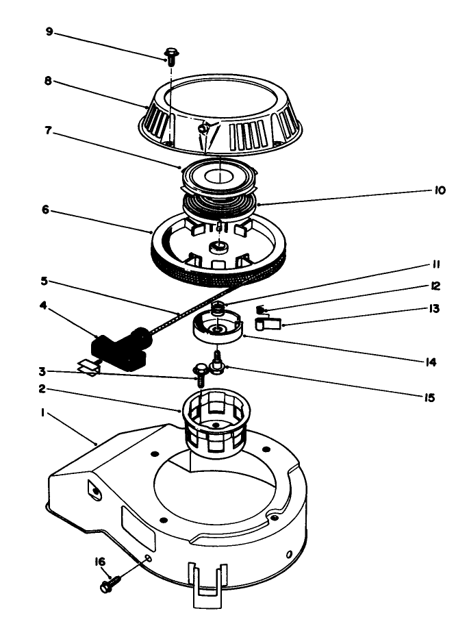 Recoil Assembly (Engine Model No. 47pl0-2) Diagram and Parts List for 20106 1000001 - 1999999 Toro Lawn Mower
