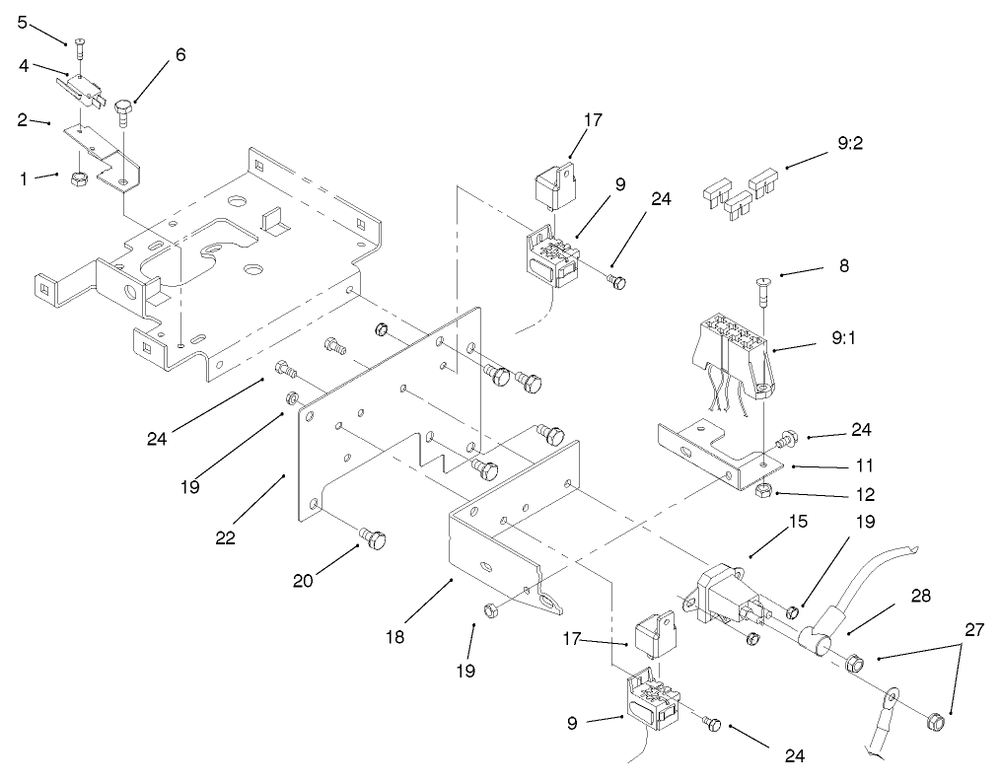 Hoodstand Electrical Housing & Wire Harness Diagram and Parts List for 73448 8900001 - 8900499 Toro Lawn Tractor