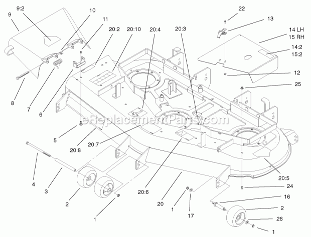 52-In. Deck Assembly Diagram and Parts List for 74174 200000001-200999999 Toro Lawn Mower