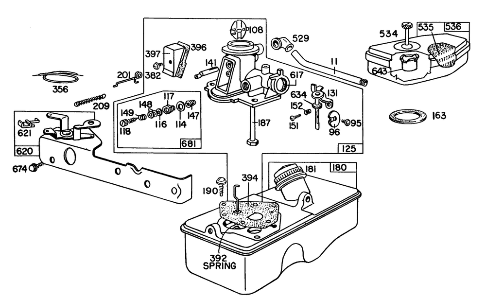 Briggs & Stratton Carburetor Assembly Model 92508-1000-01 For 19" Hand Propelled Model 16009 Diagram and Parts List for 16113 9000001 - 9999999 Toro Lawn Mower