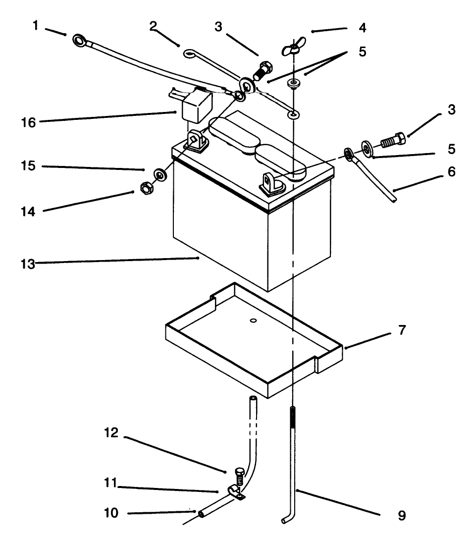 Battery Diagram and Parts List for 73401 5901261 - 5999999 Toro Lawn Tractor