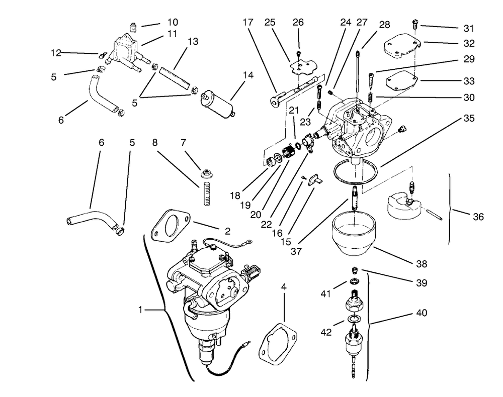 Fuel System Diagram and Parts List for 72102 8900001 - 8900399 Toro Lawn Tractor