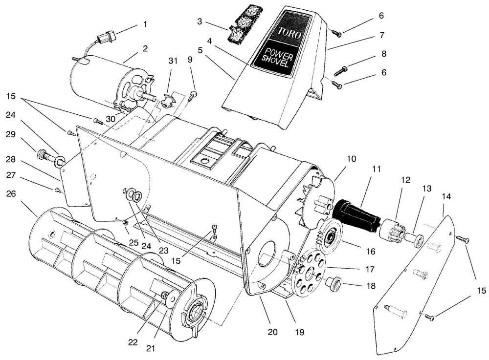 Rotor Housing Assembly Diagram and Parts List for 38310 89000001 - 89999999 Toro Snow Blower