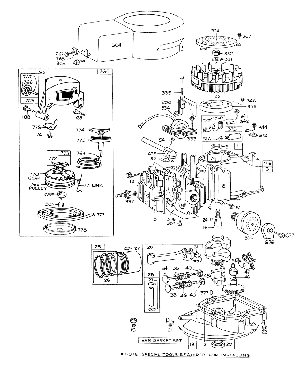 Engine Briggs & Stratton - Model 92508-0844-01 For 19" Hand Propelled Model 16073 Diagram and Parts List for 16073 3000001 - 3999999 Toro Lawn Mower