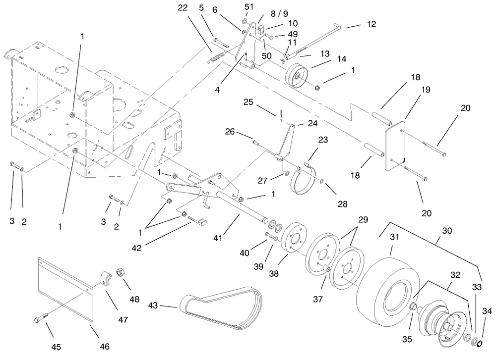 Wheel, Brakes And Traction Belts Diagram and Parts List for 30196 990201 - 999999 Toro Lawn Mower