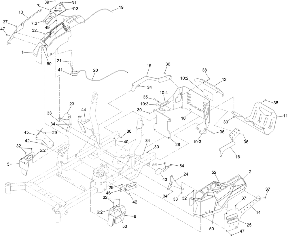 Control Console And Guard Assembly Diagram and Parts List for 74465 403350972-404314999 Toro Lawn Tractor