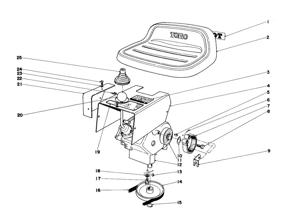 Transmission And Seat Assembly Diagram and Parts List for 57131 3000001 - 3999999 Toro Lawn Tractor