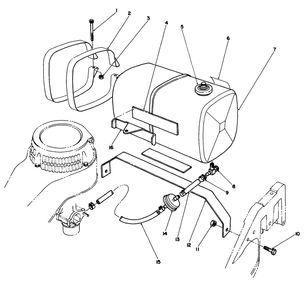 Gas Tank Assembly Diagram and Parts List for 22025C 8000001 - 8999999 Toro Lawn Mower