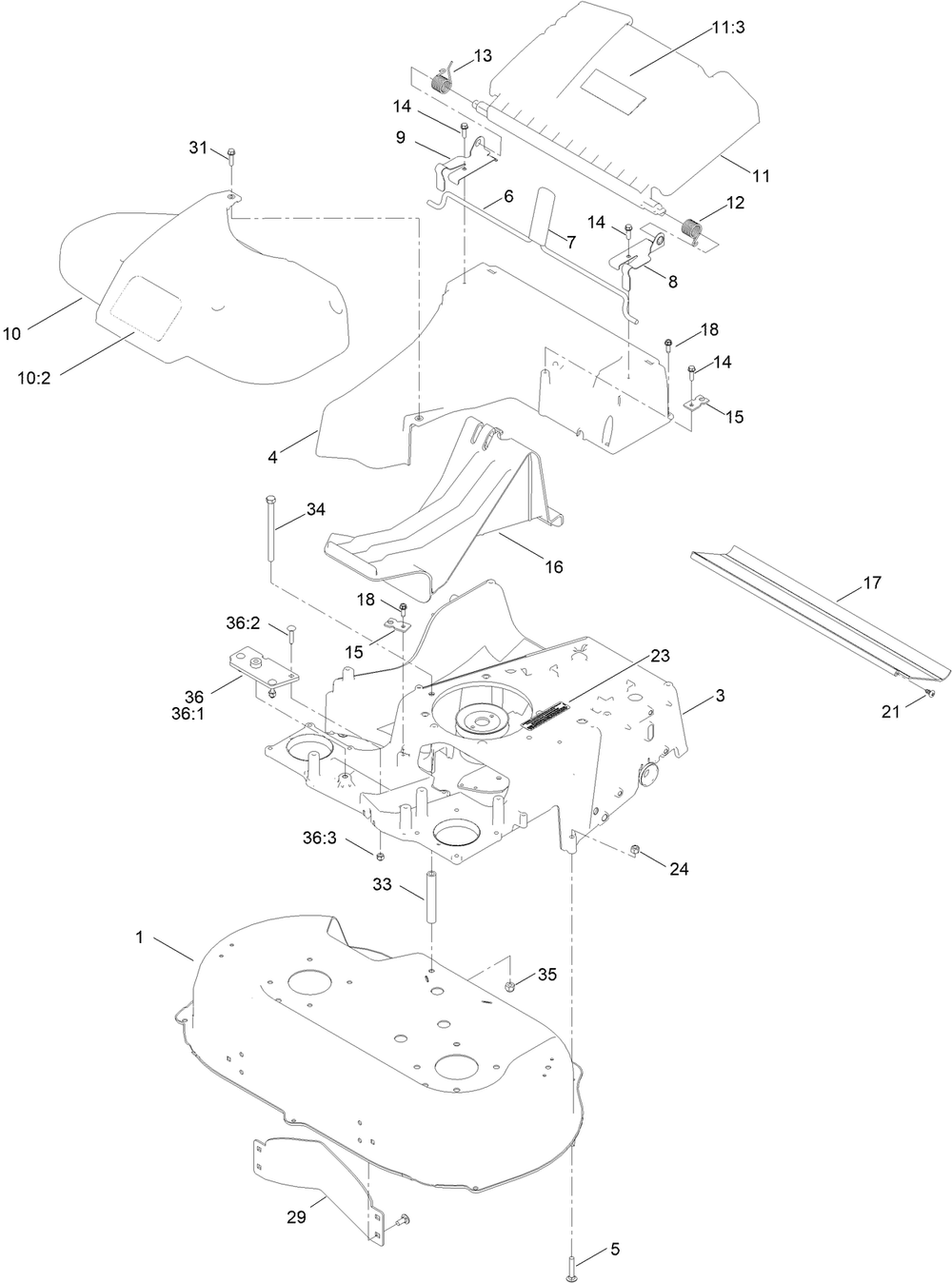 Housing Assembly Diagram and Parts List for 21200 410174255 - 411599999 Toro Lawn Mower