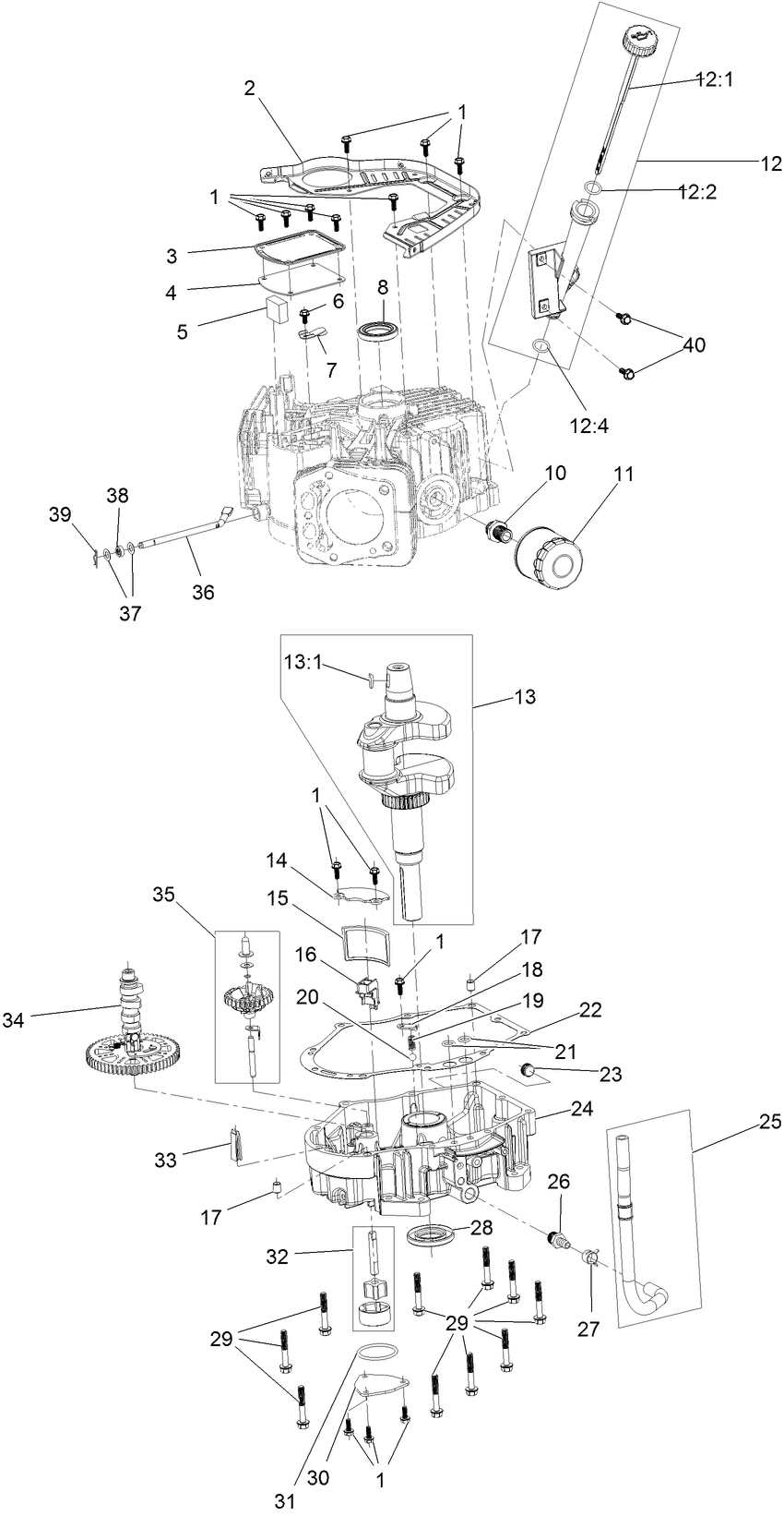 Crankcase And Crankshaft Assembly Diagram and Parts List for 74493 407146062-999999999 Toro Lawn Tractor