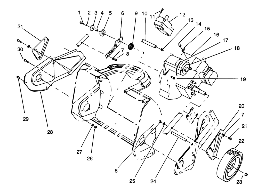 Engine & Wheel Assembly Diagram and Parts List for 38175 3900001 - 3999999 Toro Snow Blower