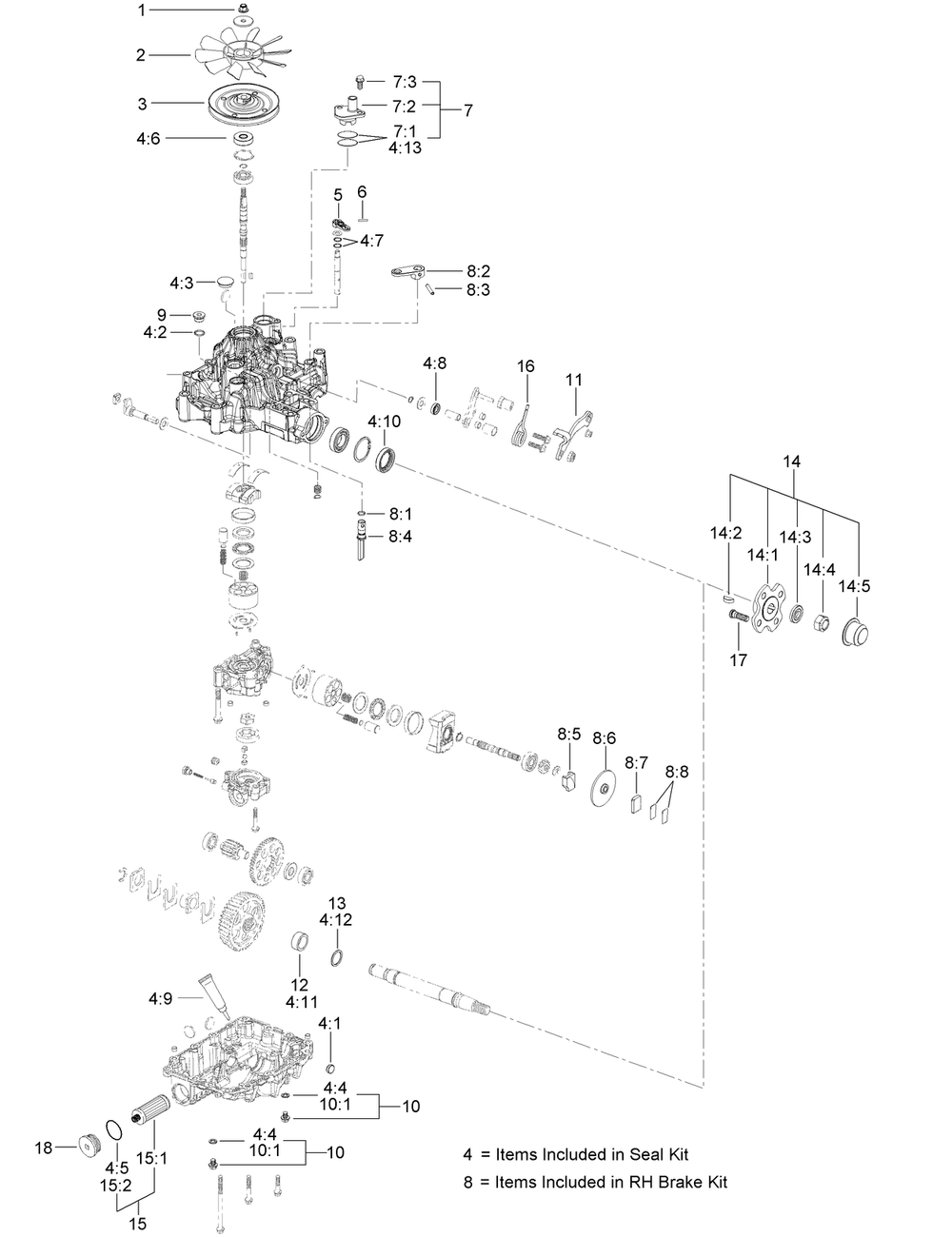 Rh Transaxle Assembly Diagram and Parts List for 74504TE 404320000-999999999 Toro Lawn Mower