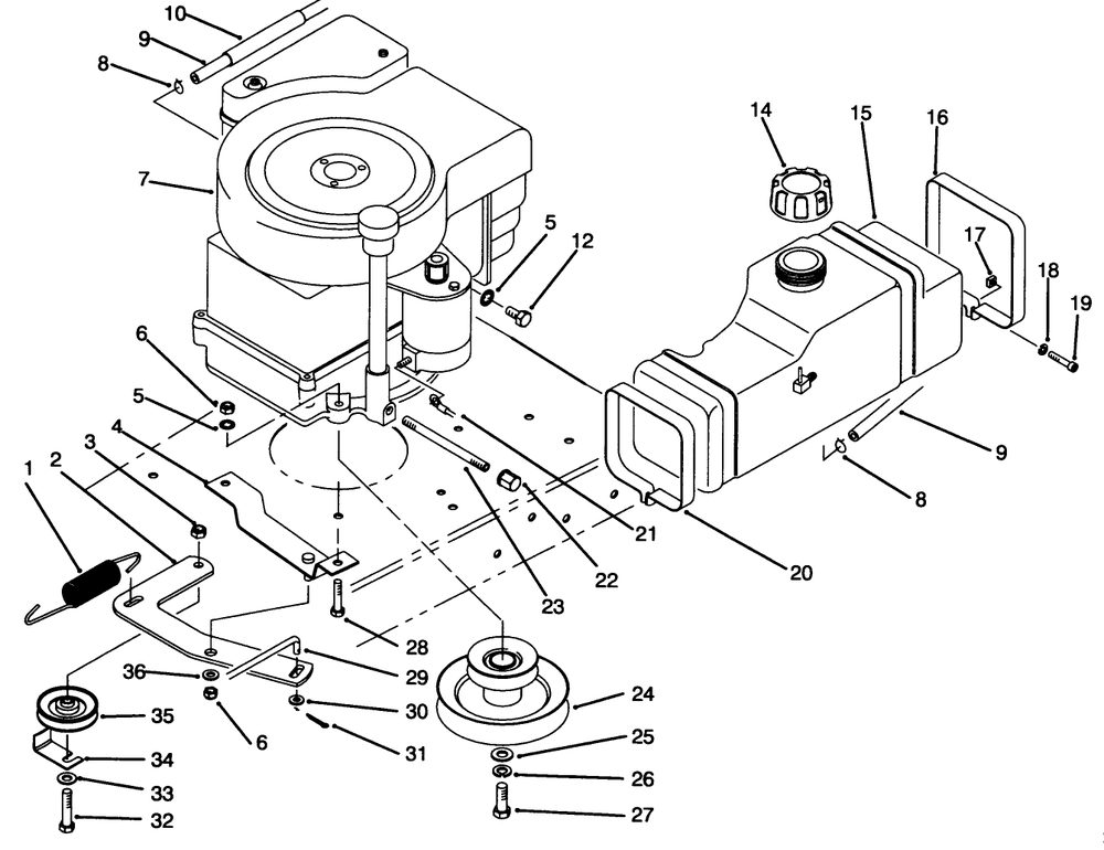 Engine Assembly Diagram and Parts List for 70120 4900001 - 4999999 Toro Lawn Tractor