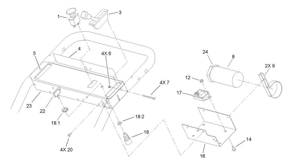 Control Panel Assembly Diagram and Parts List for 30299TE (230000001-230999999)(2003) Toro Lawn Mower