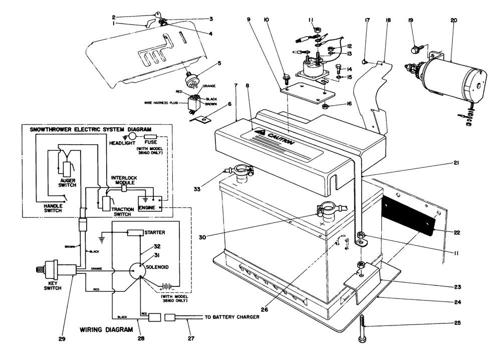 12 Volt Starting Motor Kit 42-3370 (Optional) Diagram and Parts List for 38160 5000001 - 5999999 Toro Snow Blower