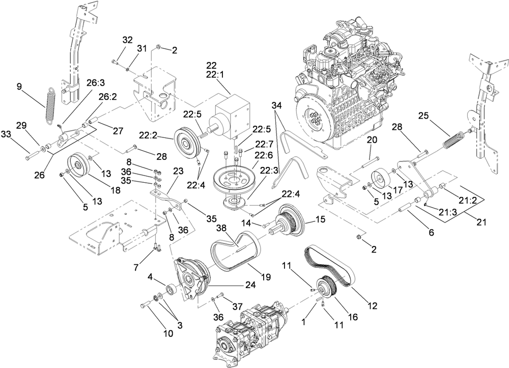 Hydro And Gearbox Assembly Diagram and Parts List for 74279TE (311000001-311999999)(2011) Toro Lawn Tractor