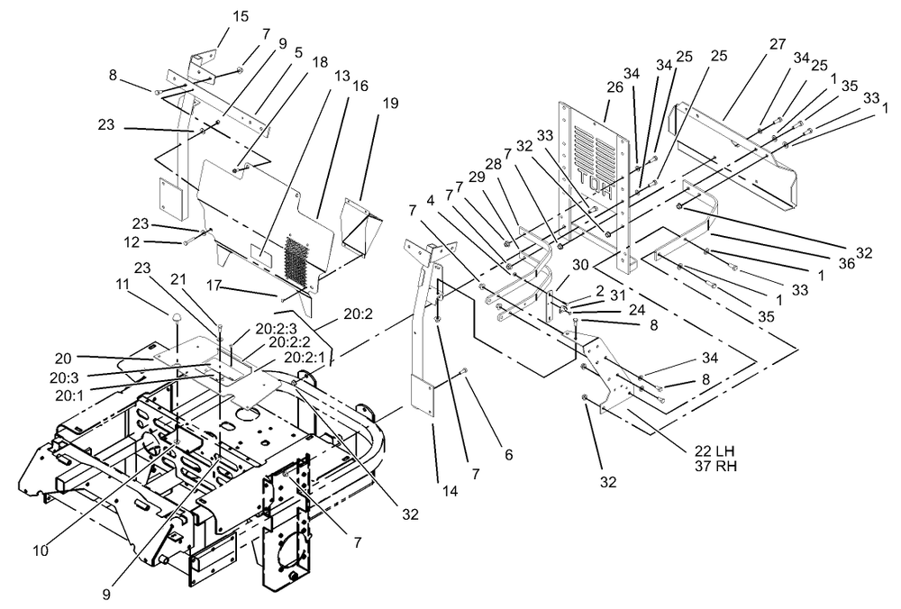 Cooling Mounting Frame Assembly Diagram and Parts List for 74213 (230006001-230999999)(2003) Toro Lawn Mower