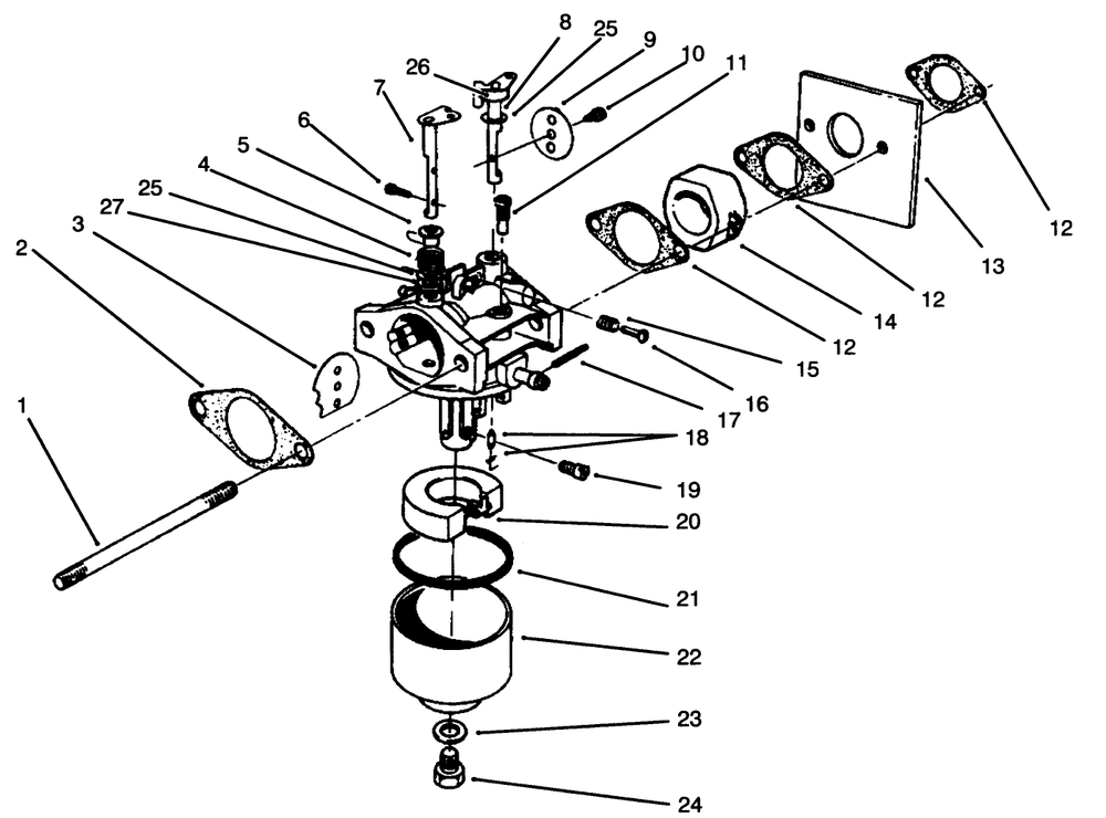 Carburetor Assembly (Model No. 47pr4-3) Diagram and Parts List for 22040 4900001 - 4999999 Toro Lawn Mower