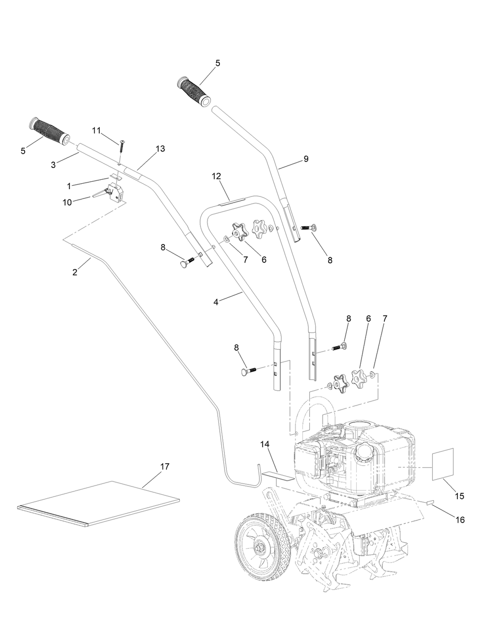Handles And Controls Assembly Diagram and Parts List for 58601 322300001 - 999999999 Toro Cultivator