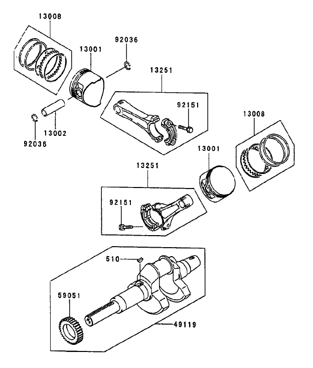 Piston/Crankshaft Assembly Diagram and Parts List for 74214 (230000001-230006000)(2003) Toro Lawn Mower