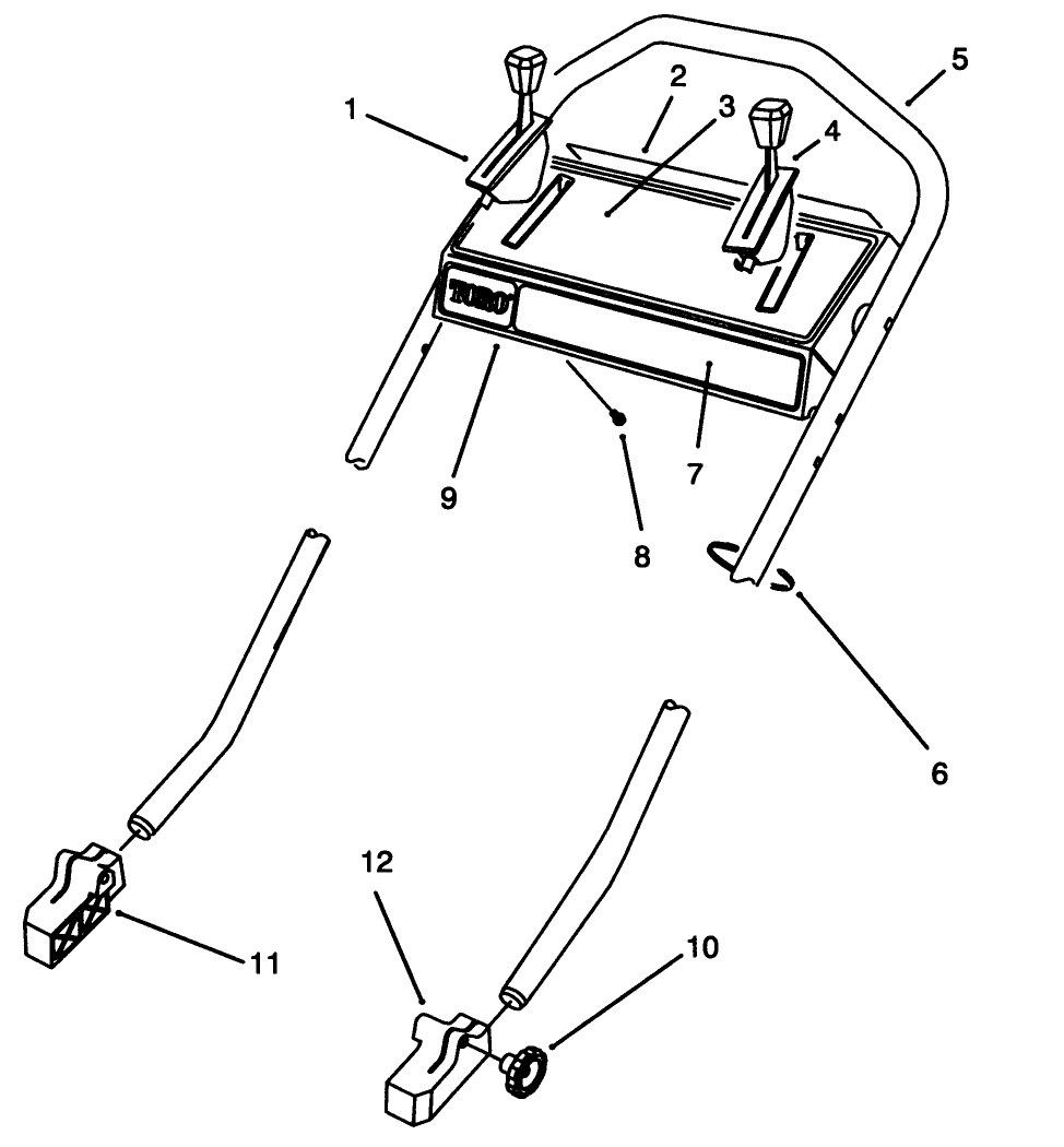 Handle Assembly Diagram and Parts List for 26631B 3900001 - 3999999 Toro Lawn Mower
