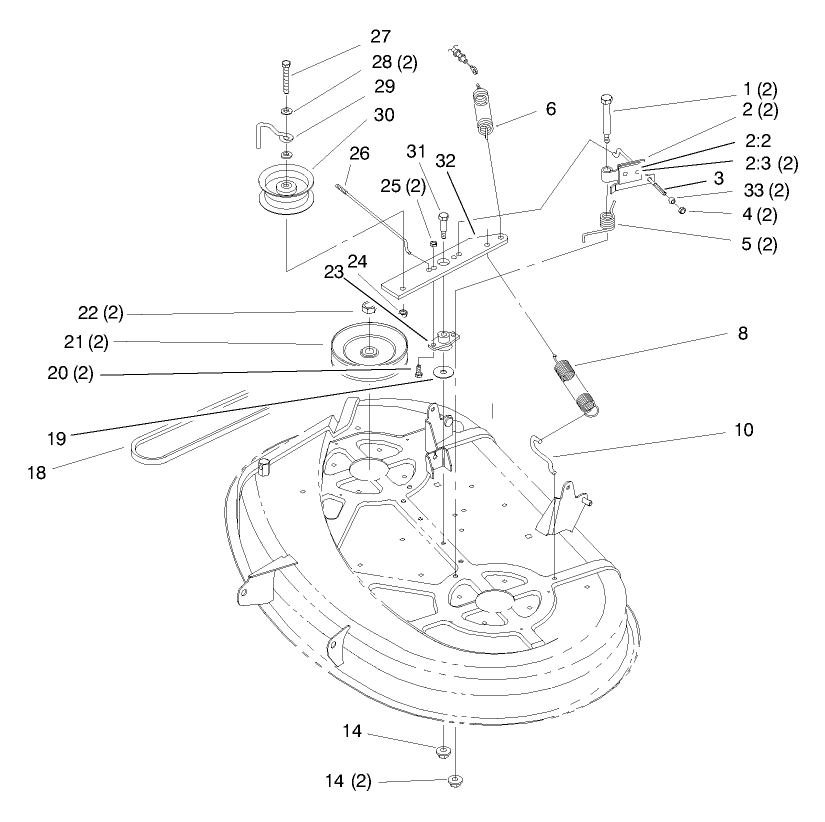 Pulley & Bely Assembly (38" Cutting Unit) Diagram and Parts List for 71219 8900001 - 8999999 Toro Lawn Tractor