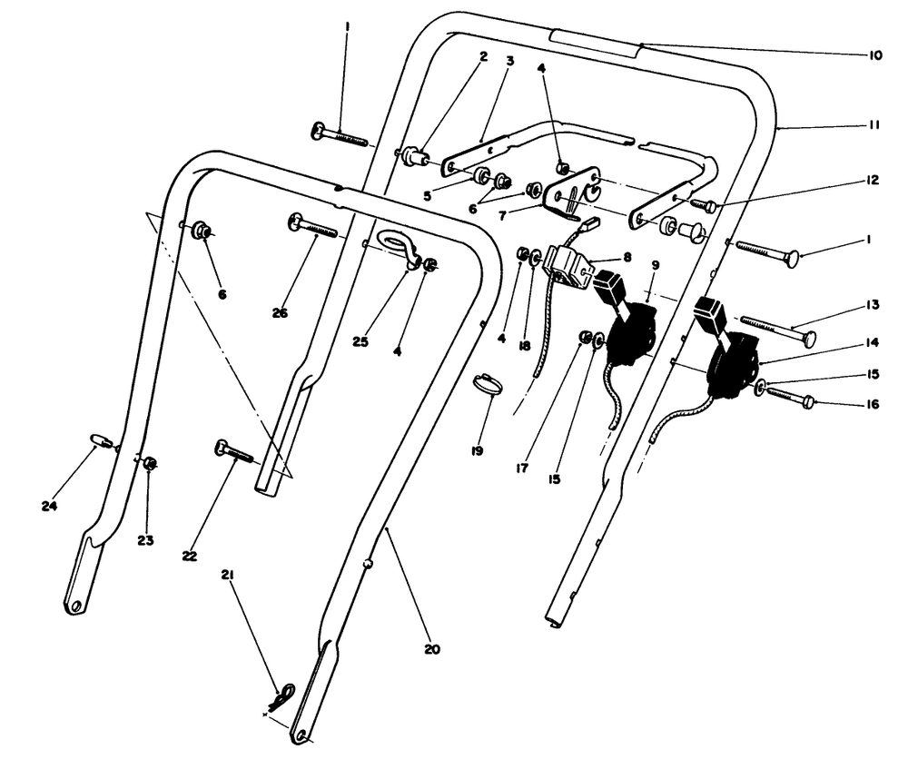 Handle Assembly Diagram and Parts List for 16785 1000001 - 1999999 Toro Lawn Mower
