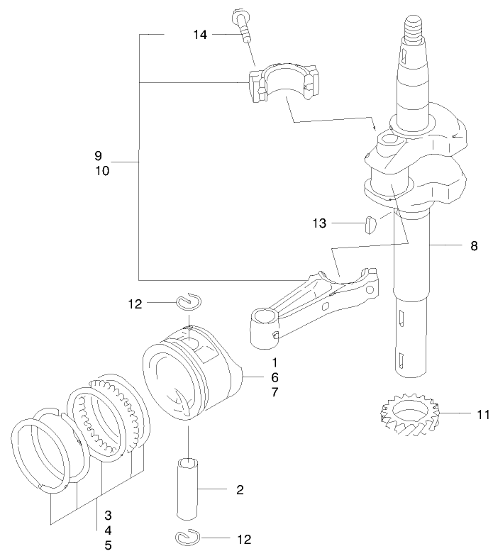 Piston/Crankshaft Diagram and Parts List for 22171 9900001 - 9999999 Toro Lawn Mower