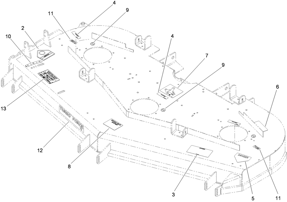 Deck Decal Assembly Diagram and Parts List for 74274 (310000001-310999999)(2010) Toro Lawn Mower