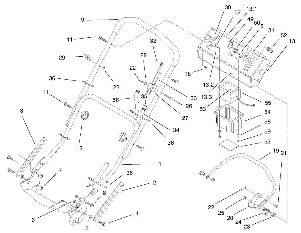 Handle Assembly Diagram and Parts List for 20787 9900001 - 9999999 Toro Lawn Mower