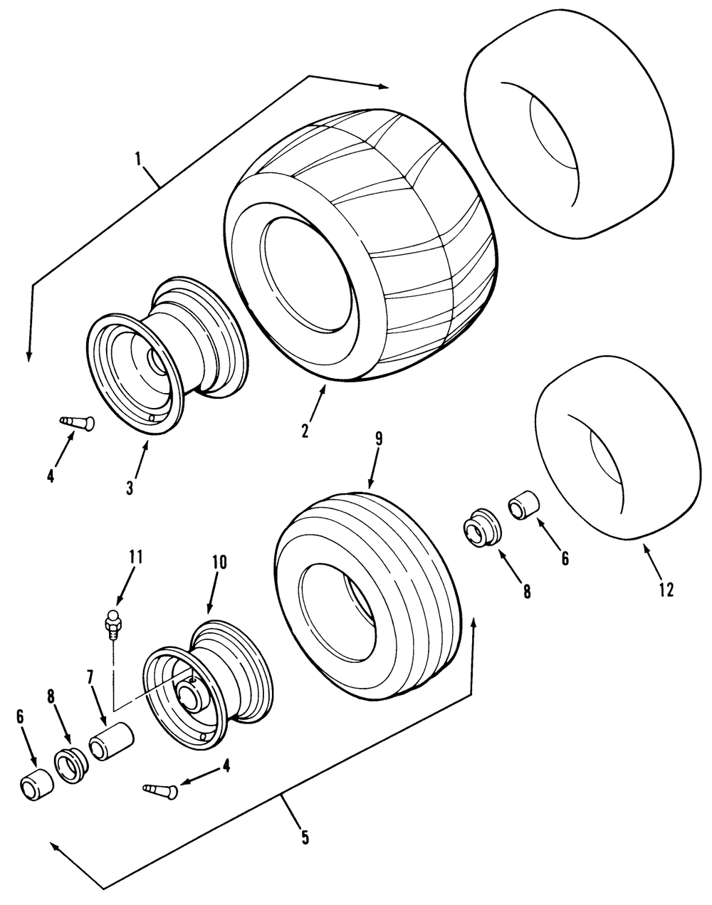 Wheels And Tires Diagram and Parts List for R1-24OE02 1000001 - 1999999 Toro Lawn Tractor