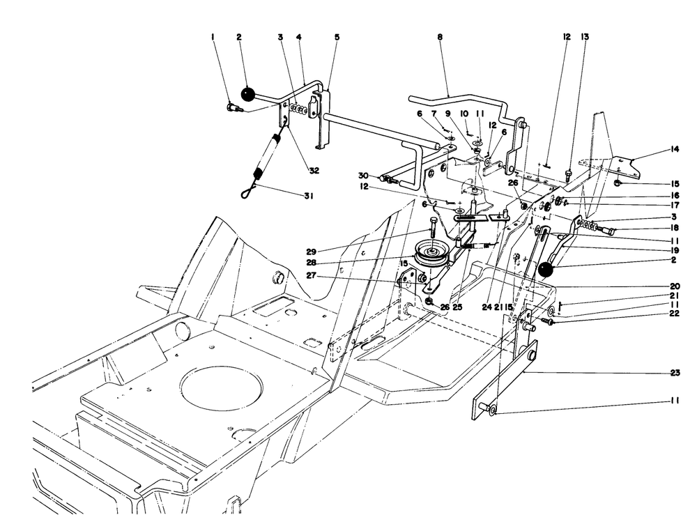 Shift & Clutch Assembly Diagram and Parts List for 57357 4000001 - 4999999 Toro Lawn Tractor