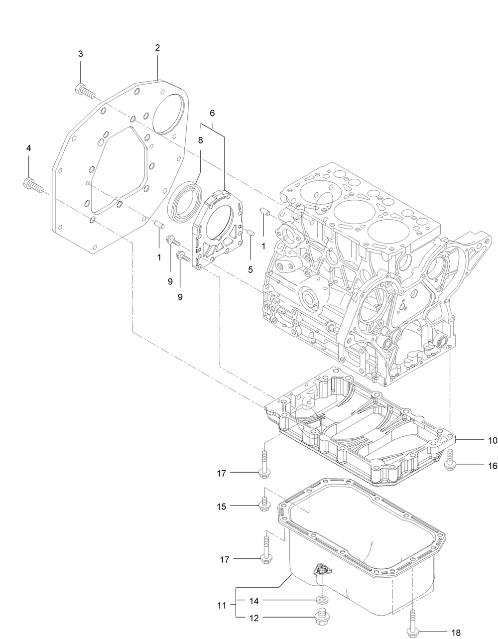 Flywheel Housing And Oil Sump Assembly Diagram and Parts List for 72028 412410000 - 412699999 Toro Lawn Tractor