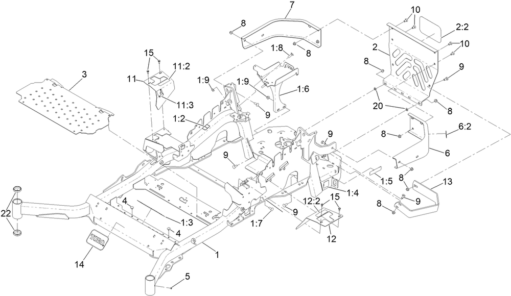 Frame Assembly Diagram and Parts List for 72961 412413841 - 412999999 Toro Lawn Tractor