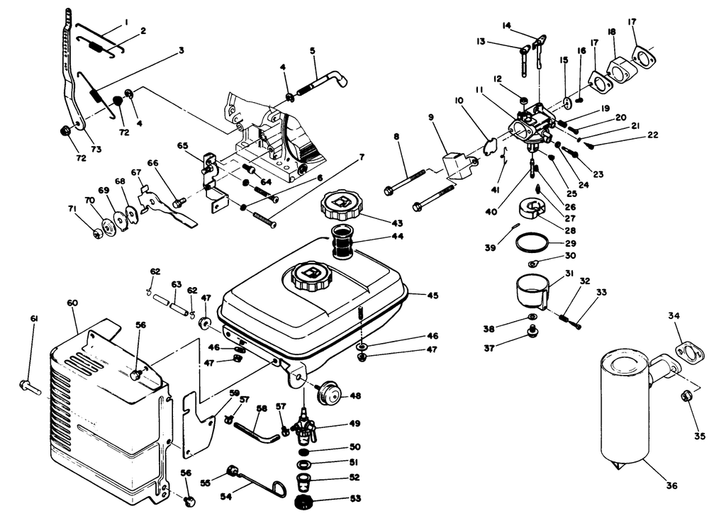 Engine No. 68-8280 Fuel System & Muffler Diagram and Parts List for 38505 1000001 - 1999999 Toro Snow Blower