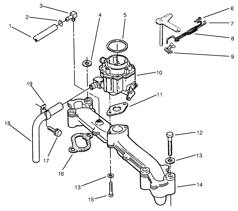 Intake Manifold & Carburetor Diagram and Parts List for 73502 7900001 - 7999999 Toro Lawn Tractor