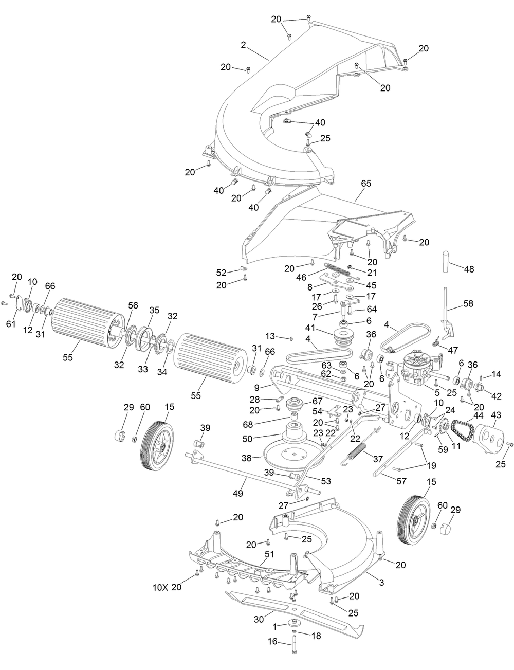 Lower Assembly Diagram and Parts List for 02656 (316000001-316999999)(2016) Toro Lawn Mower
