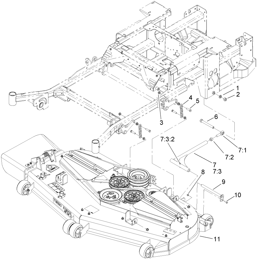 Deck Connection Assembly Diagram and Parts List for 74269CP (270000001-270999999)(2007) Toro Lawn Mower