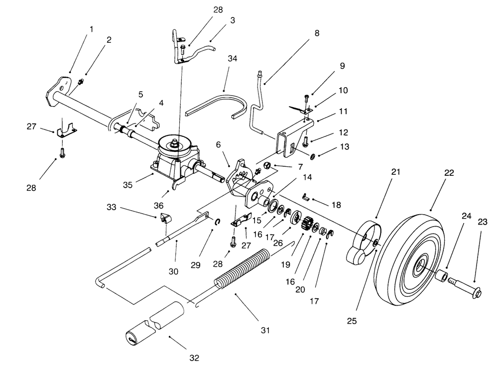 S.P. Rear Axle Assembly Diagram and Parts List for 20914B 69000001 - 69999999 Toro Lawn Mower