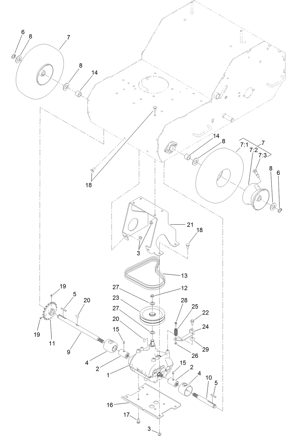 Transmission And Wheel Assembly Diagram and Parts List for 33516 (315000001-315999999)(2015) Toro Aerator