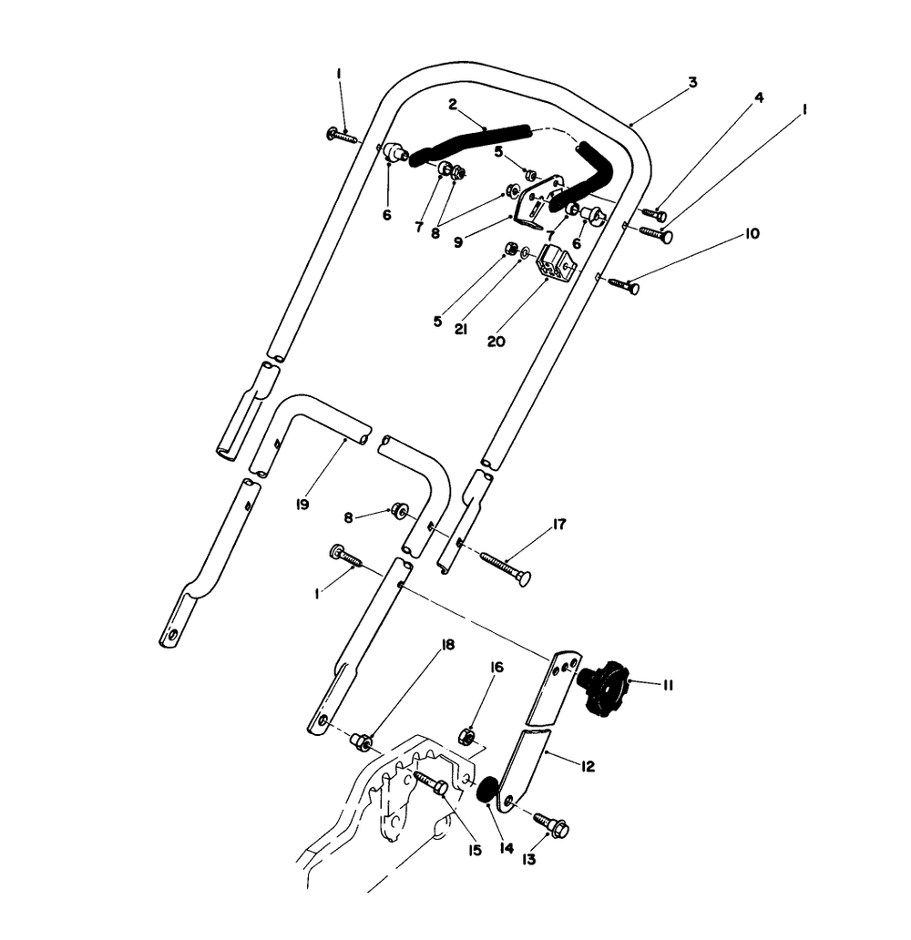 Handle Assembly Diagram and Parts List for 20574 8000001 - 8999999 Toro Lawn Mower