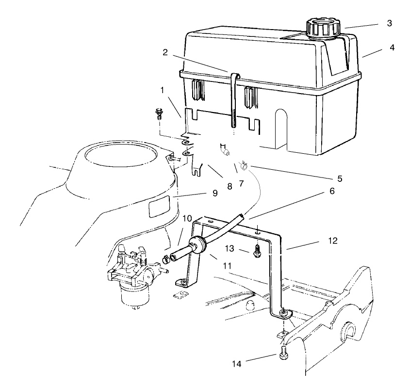 Gas Tank Assembly Diagram and Parts List for 22031 6900001 - 6999999 Toro Lawn Mower