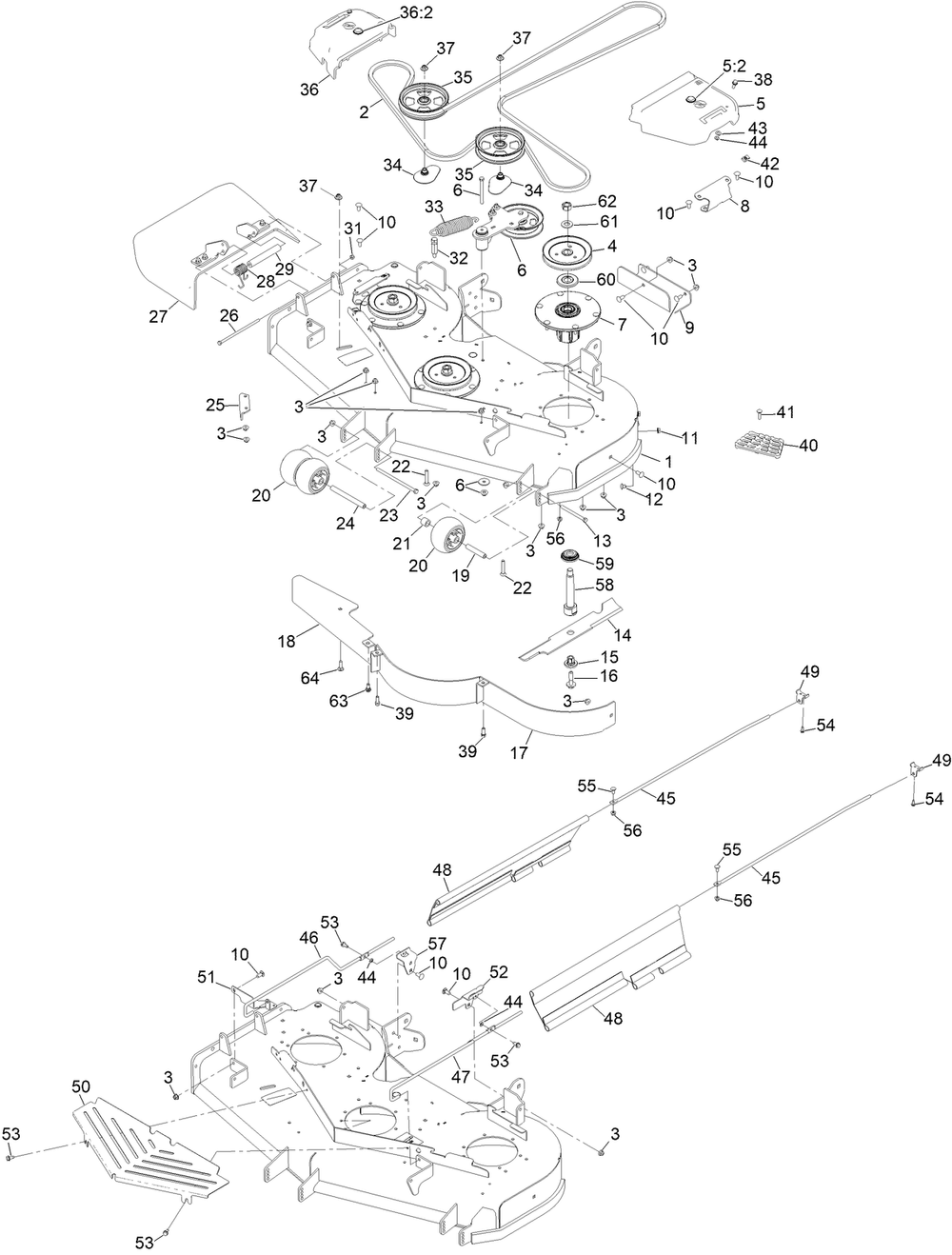 Deck Assembly Diagram and Parts List for 72969TE 412900000 - 999999999 Toro Lawn Tractor