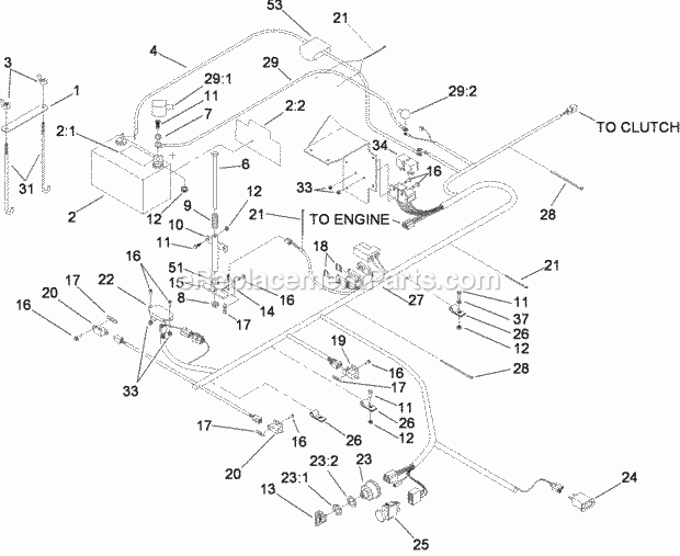 Electrical Assembly Diagram and Parts List for 74282 280000001-280999999 Toro Lawn Mower